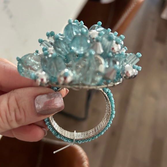 Beaded Blue Napkin Ring. Set of 3. - Picture 2 of 4